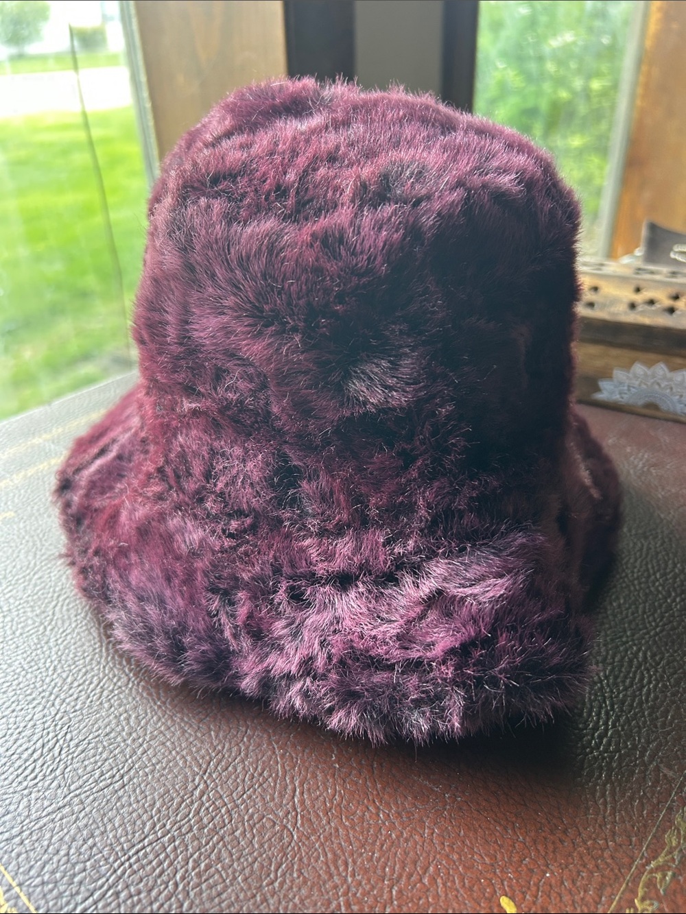 Armani Jeans Plush Faux Fur Bucket Hat - Wine